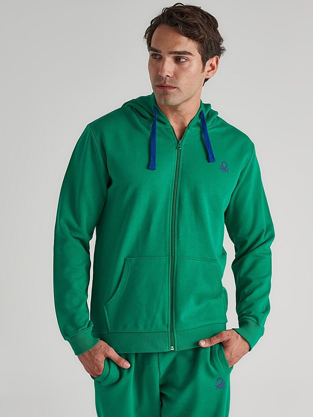 

Мужская толстовка с капюшоном и длинным рукавом на молнии Benetton, Зеленый