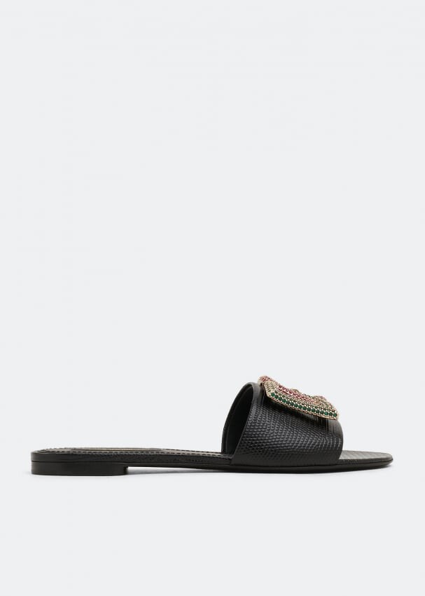 

Сандалии DOLCE&GABBANA Iguana-print crystal DG sliders, черный