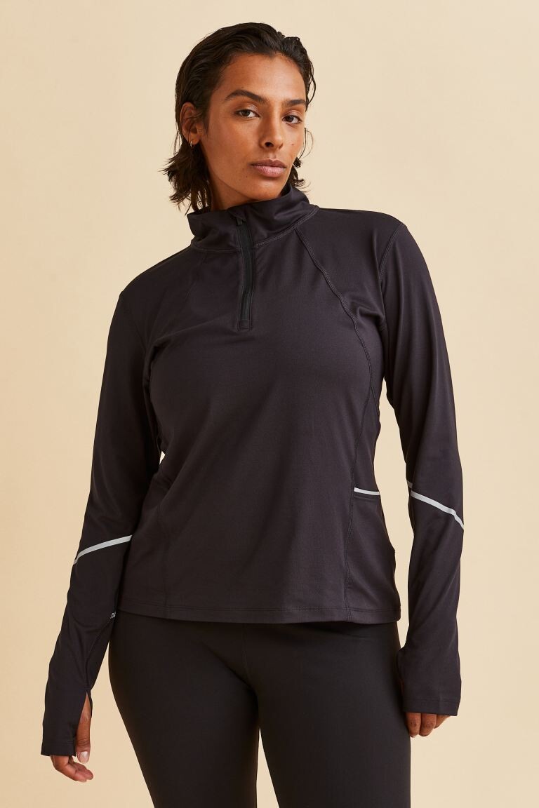 

H&M+ DryMove Спортивный топ на молнии, черный