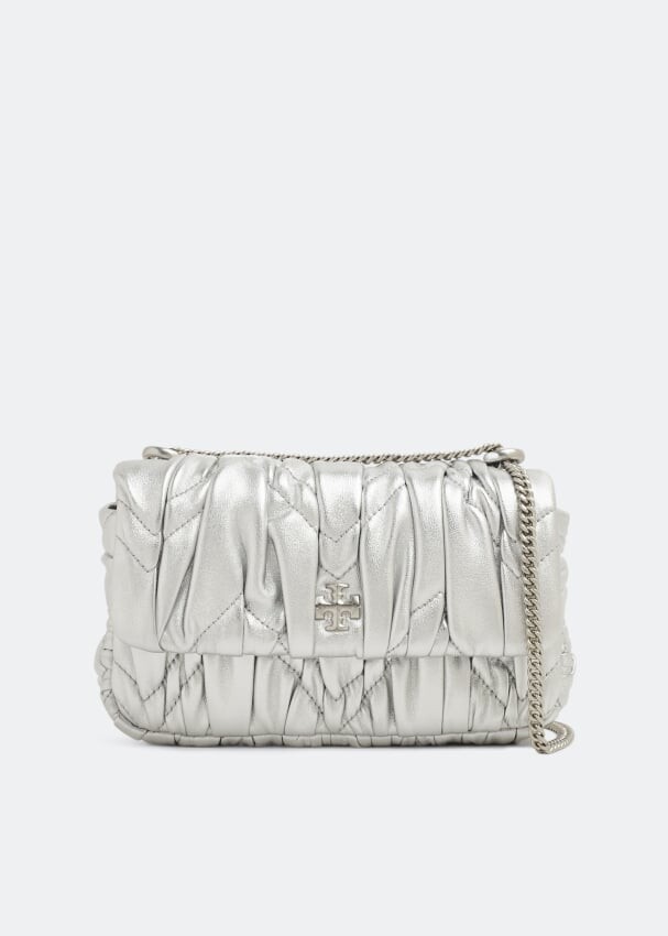 

Сумка TORY BURCH Kira mini diamond-ruched flap bag, серебряный