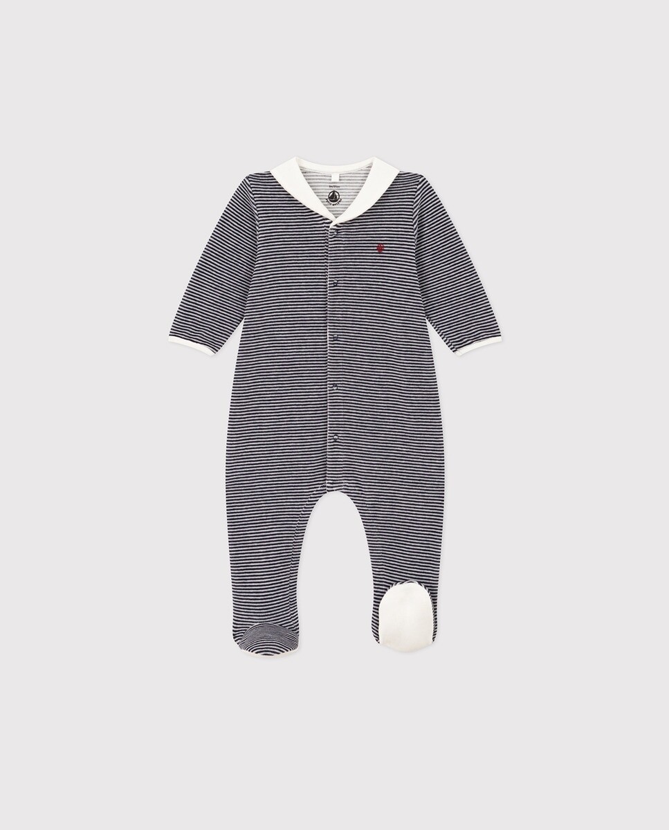 

Полосатая бархатная пижама для малыша Petit Bateau, синий