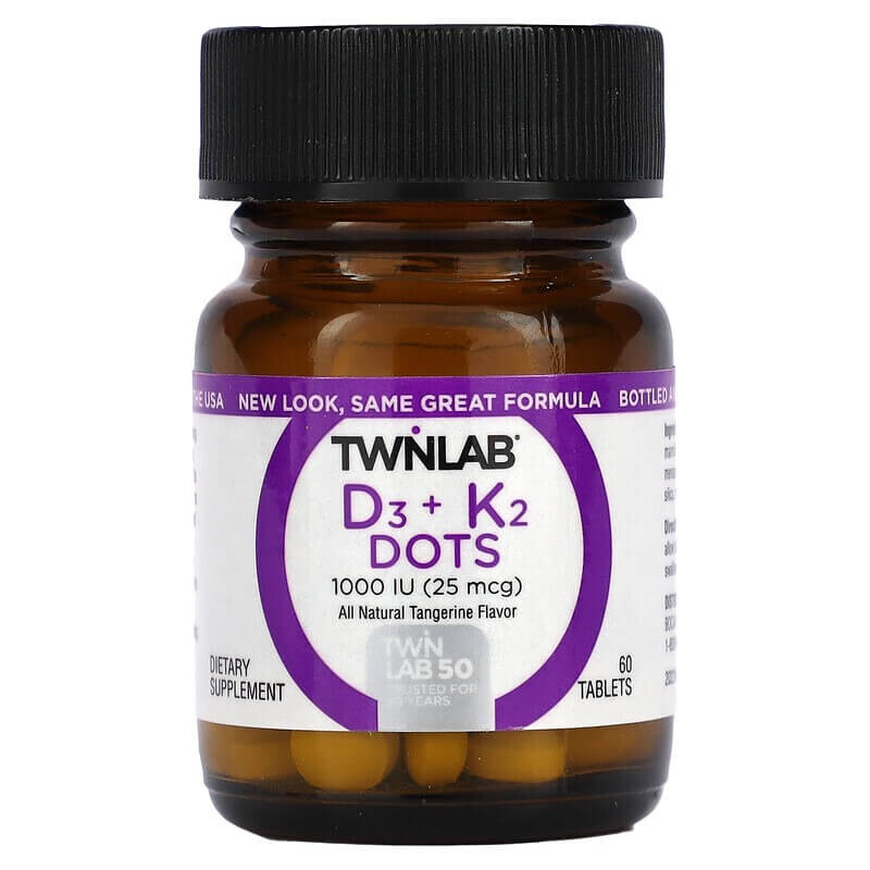

Витамин D3 Dots + K2 Twinlab со вкусом мандарина 1000 МЕ (25 мкг), 60 таблеток
