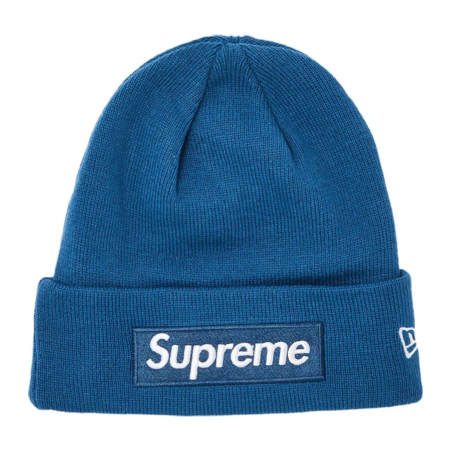 Шапка Supreme x New Era Box Logo Beanie, синий шапка new era multi logo beanie черный размер без размера