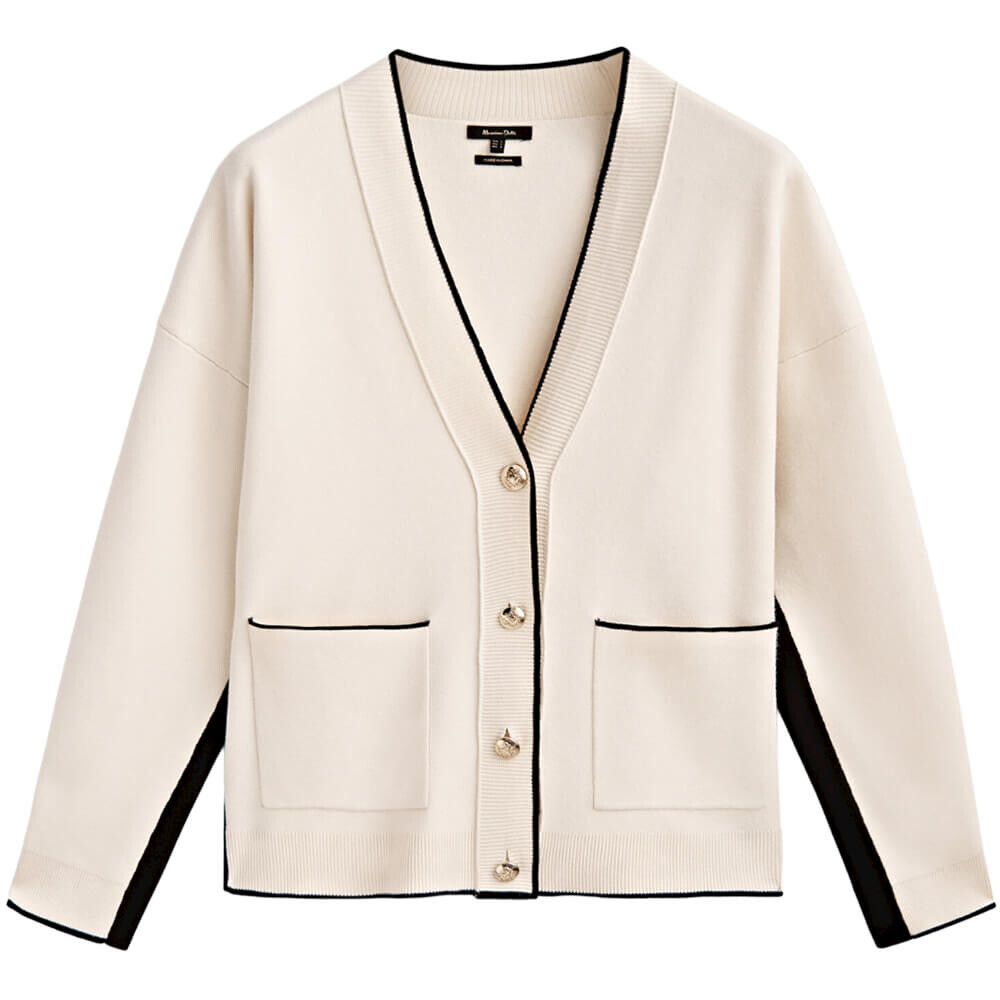 

Кардиган Massimo Dutti Contrast Knit, кремовый