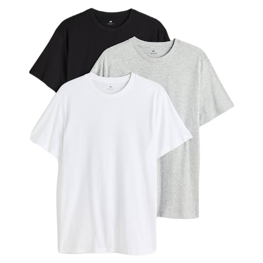 

Комплект футболок H&M Regular Fit Crew-neck, 3 предмета, белый/черный/серый