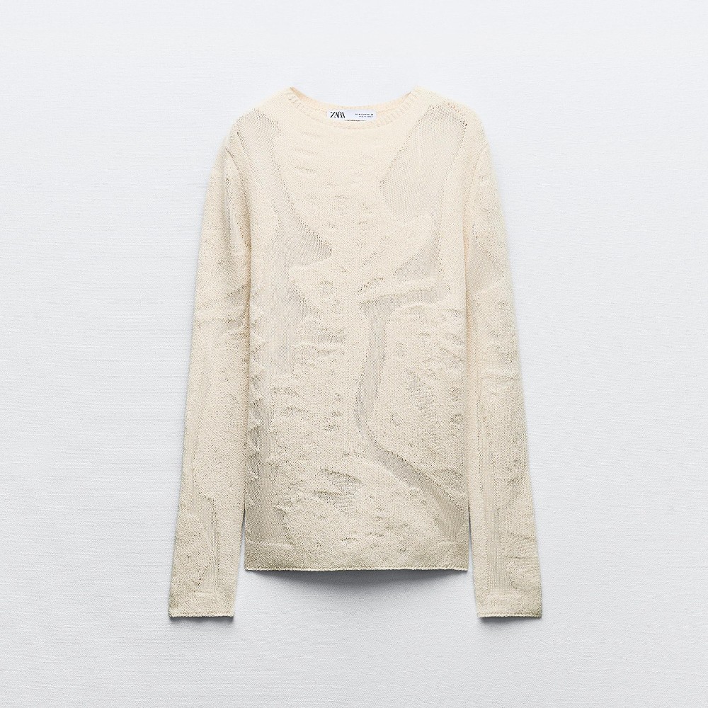 Свитер Zara Knit With Matching Textured Detail, кремовый свитер textured zara морской синий