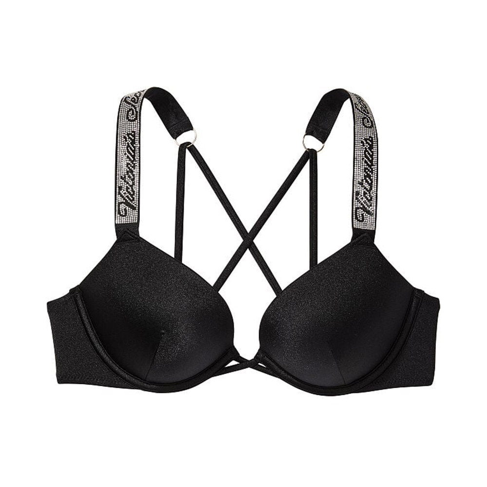 

Верх от купальника Victoria's Secret Swim Shine Strap Bombshell Add-2-Cups Push-Up Bikini, чёрный