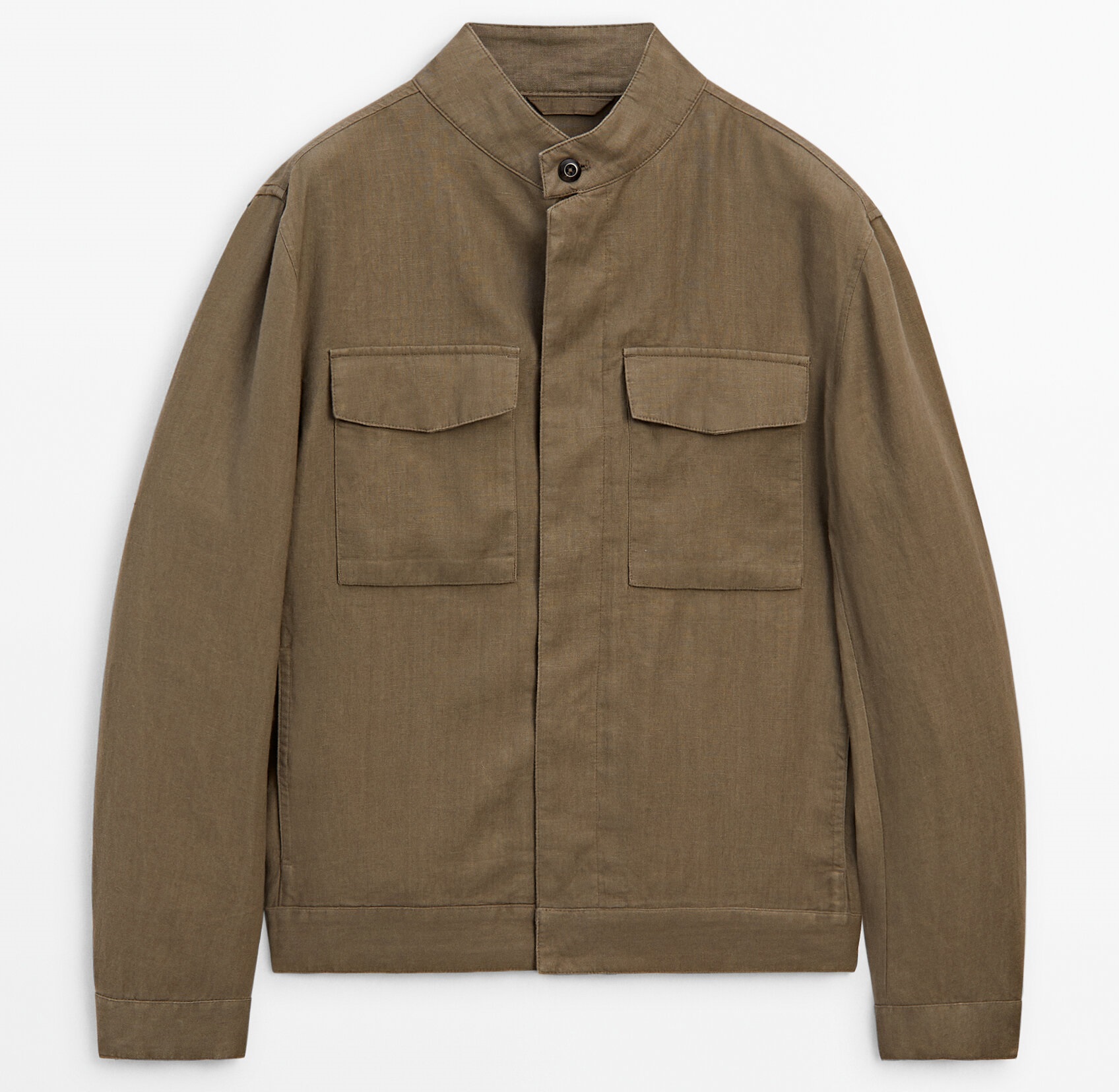 Куртка Massimo Dutti 100% Linen With Pockets, хаки куртка massimo dutti jacket with pockets серо голубой