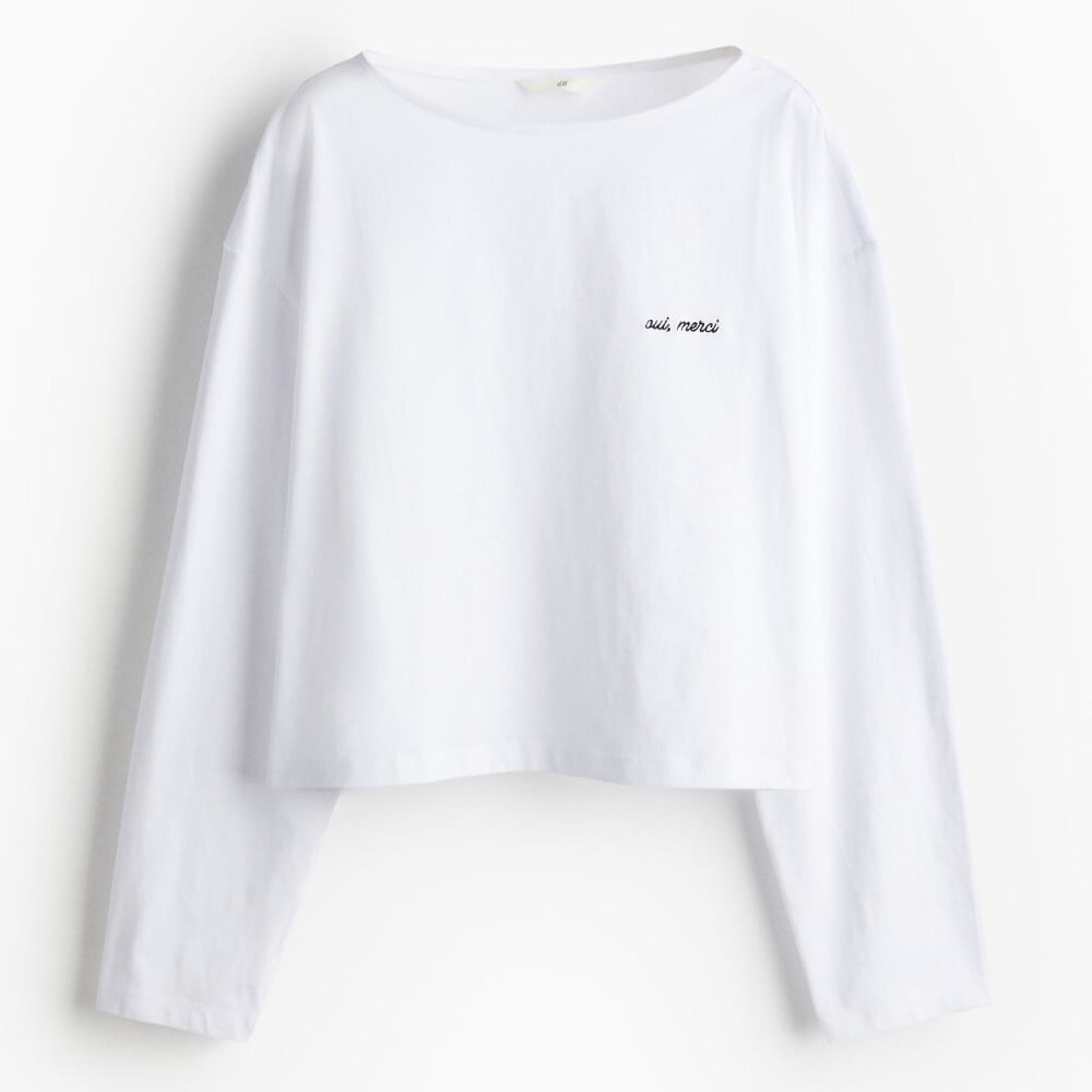 Футболка H&M Oversized Boat-neck Oui Merci, белый