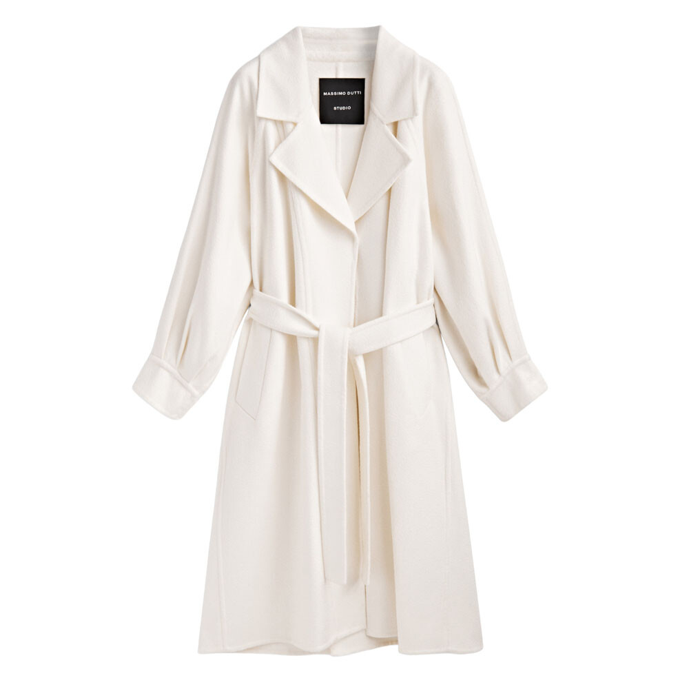 

Пальто Massimo Dutti Studio Long Coat With Stitching, кремовый