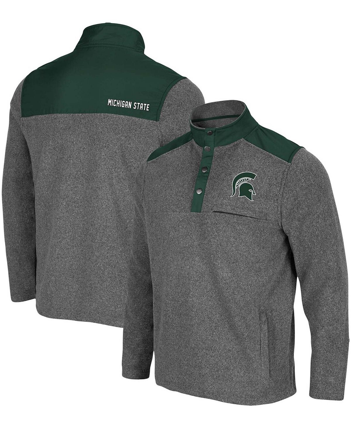 

Мужская темно-серая вересковая куртка, зеленый пуловер michigan state spartans huff snap Colosseum, мульти