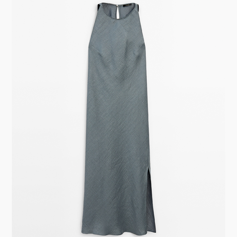 цена Платье Massimo Dutti Halter Collar, голубовато--серый