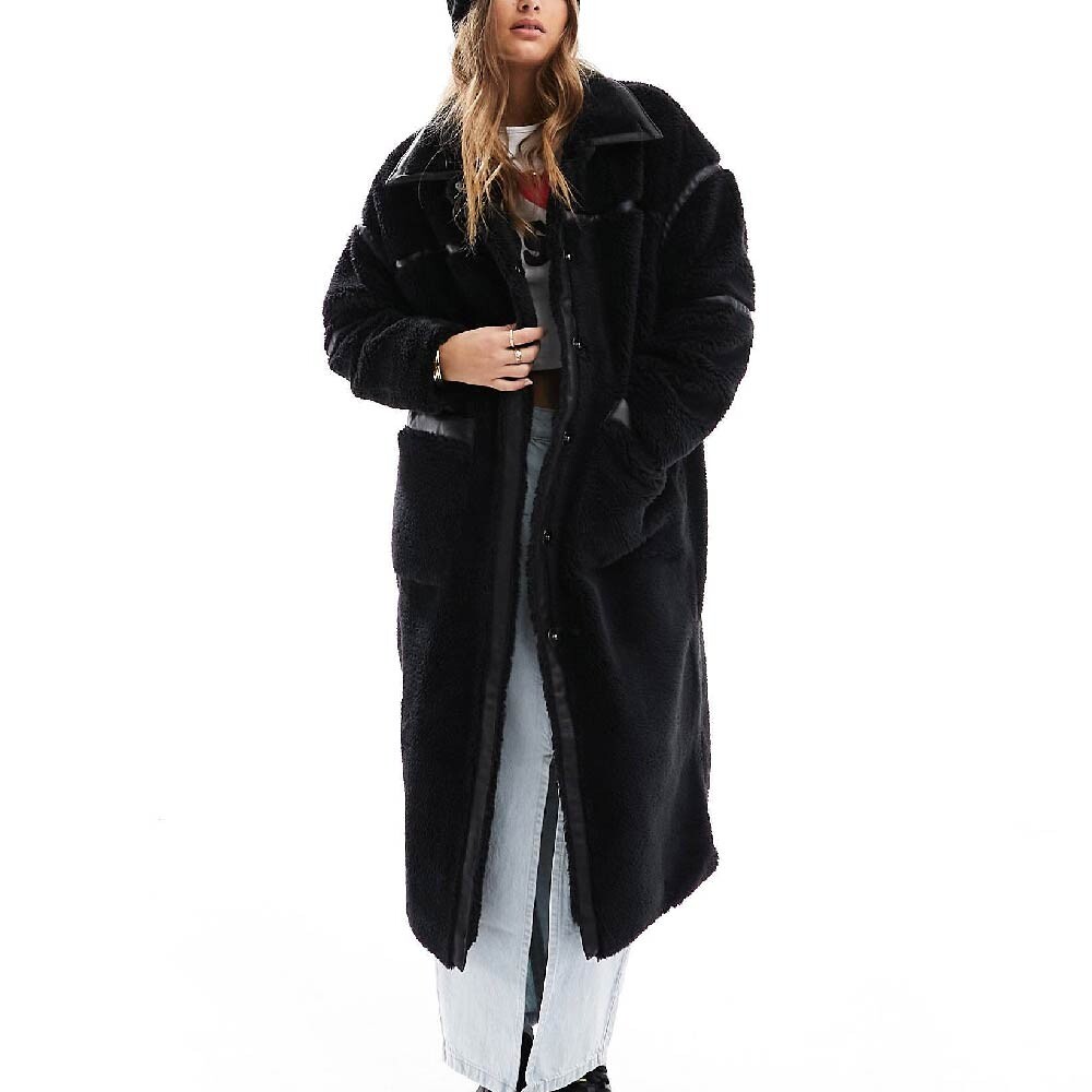 

Пальто Only Petite Longline Faux Shearling, черный