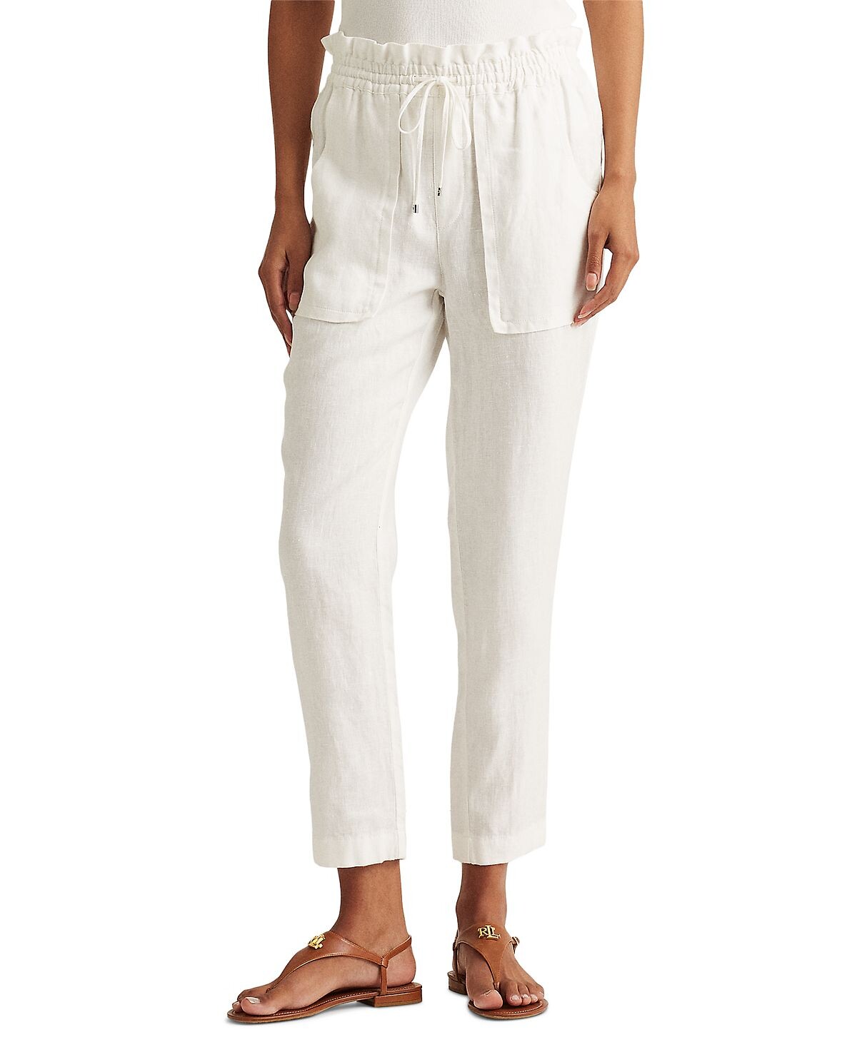 

Миниатюрные легкие льняные брюки Lauren Ralph Lauren, белый