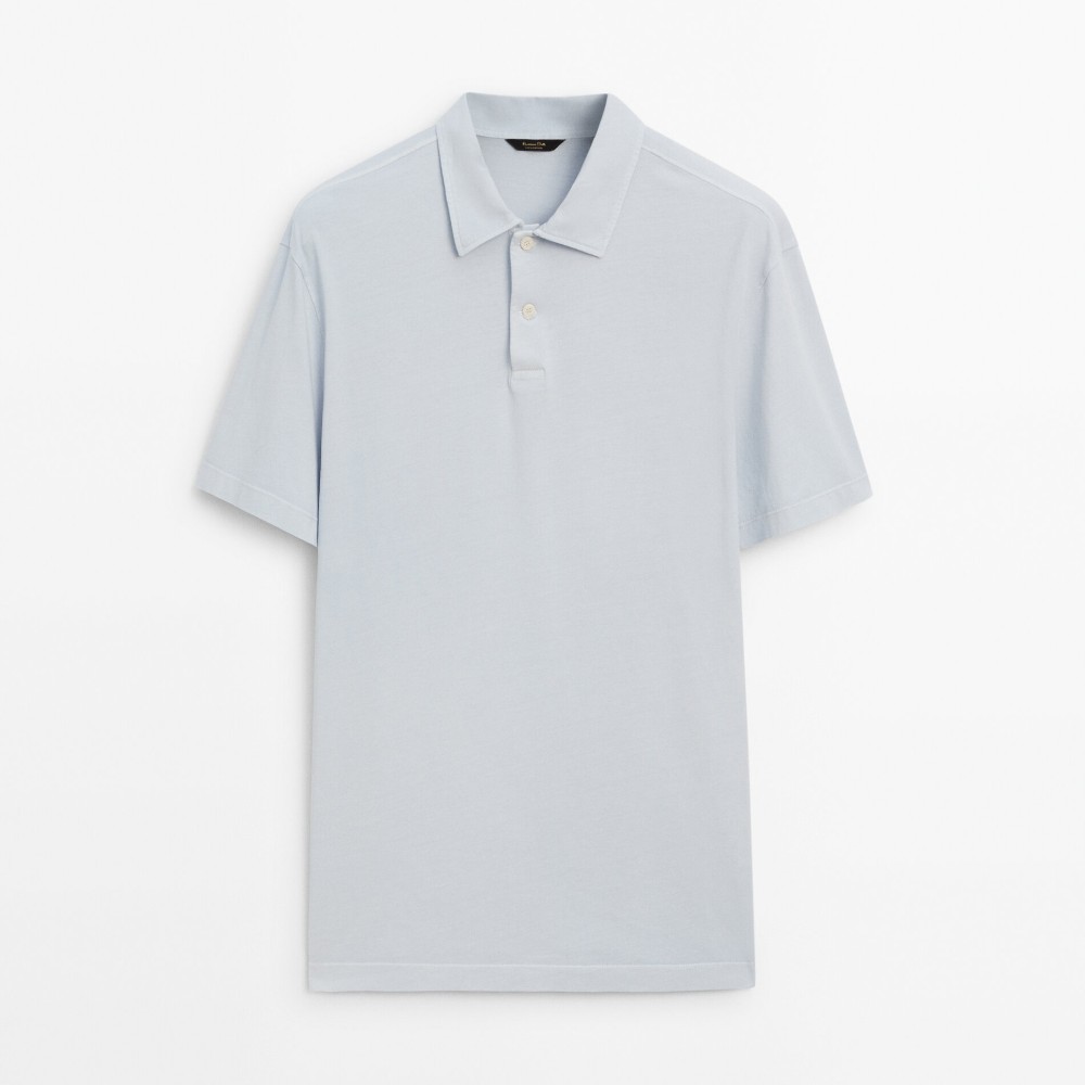 Футболка-поло Massimo Dutti Short Sleeve Cotton, серо-синий цена и фото
