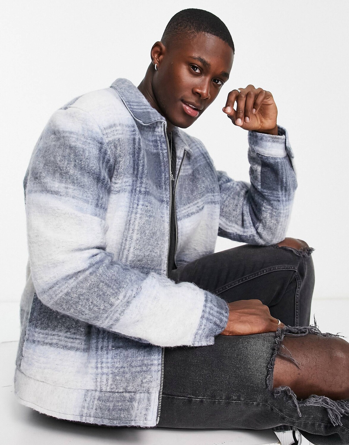 

Синяя клетчатая куртка харрингтон стандартного кроя ASOS DESIGN, Синий
