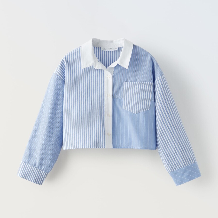 

Рубашка Zara Cropped Poplin, голубой