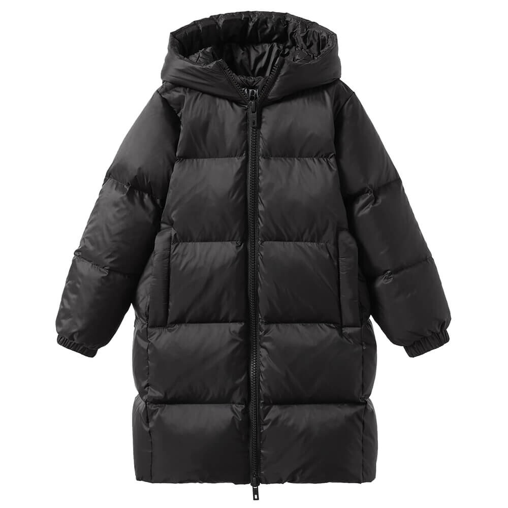 

Пуховое пальто Zara Kids Extra-long Feather Down, черный