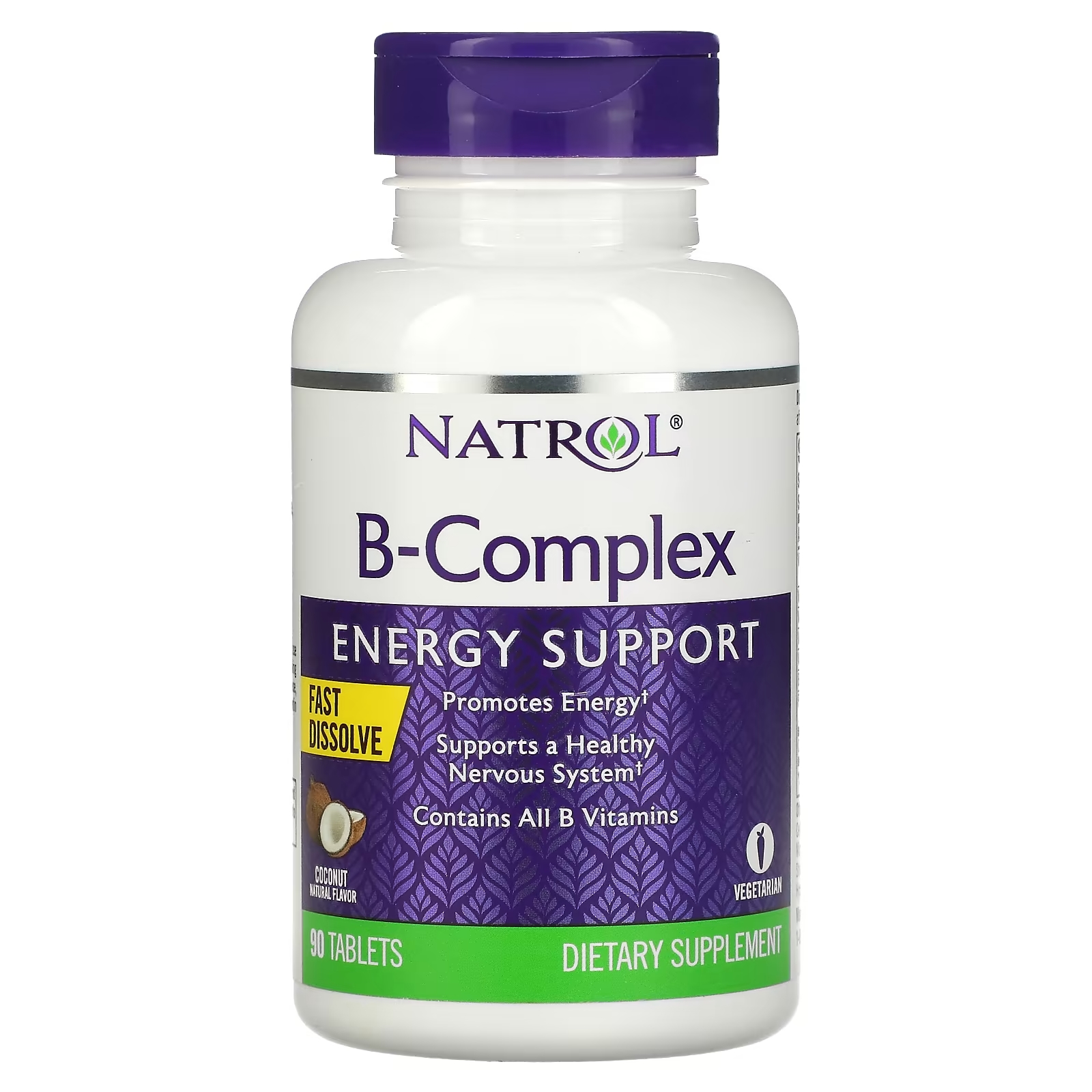 Комплекс Витаминов Группы B Natrol, кокосовый вкус, 90 таблеток комплекс витаминов группы b dhc 180 таблеток