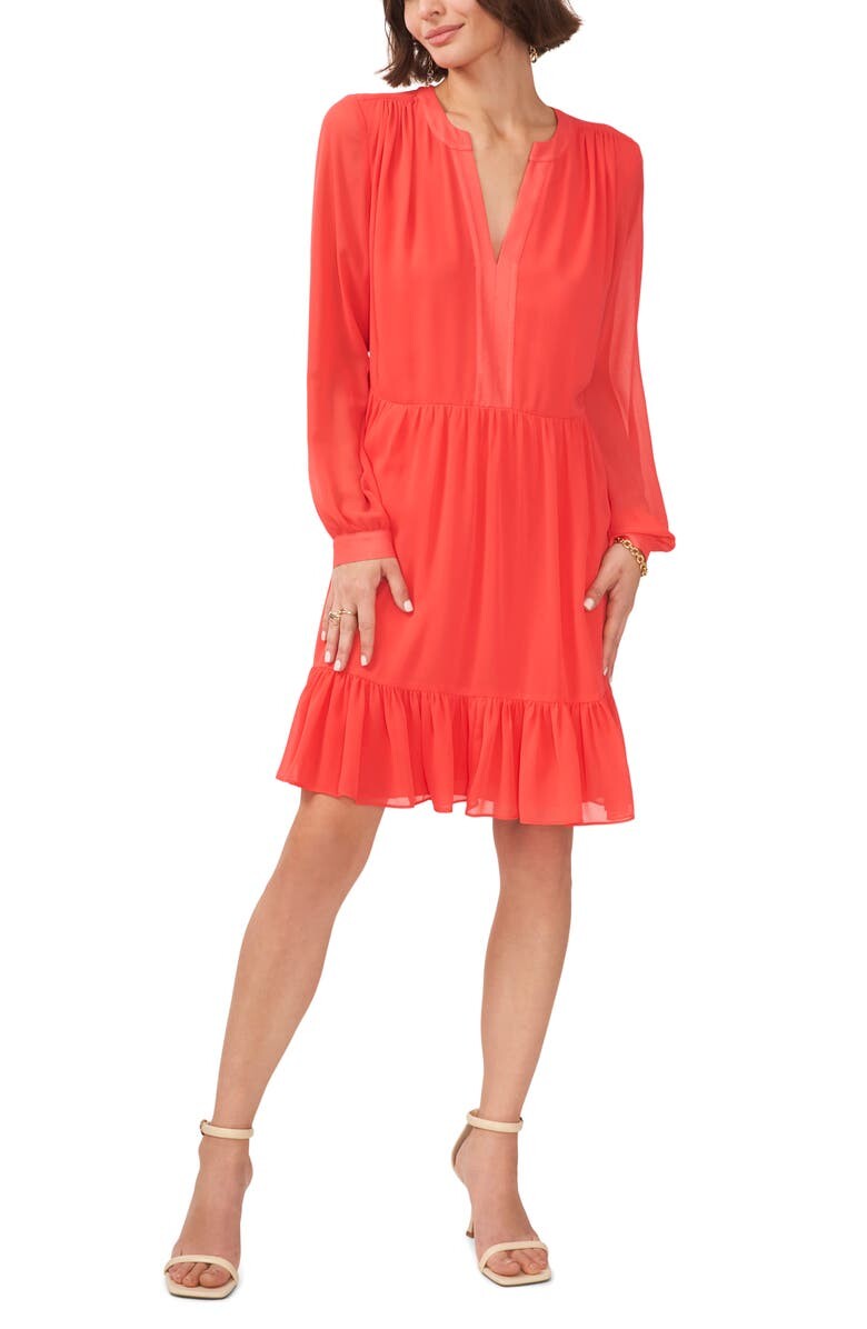 

Шифоновое платье с рюшами и длинными рукавами VINCE CAMUTO