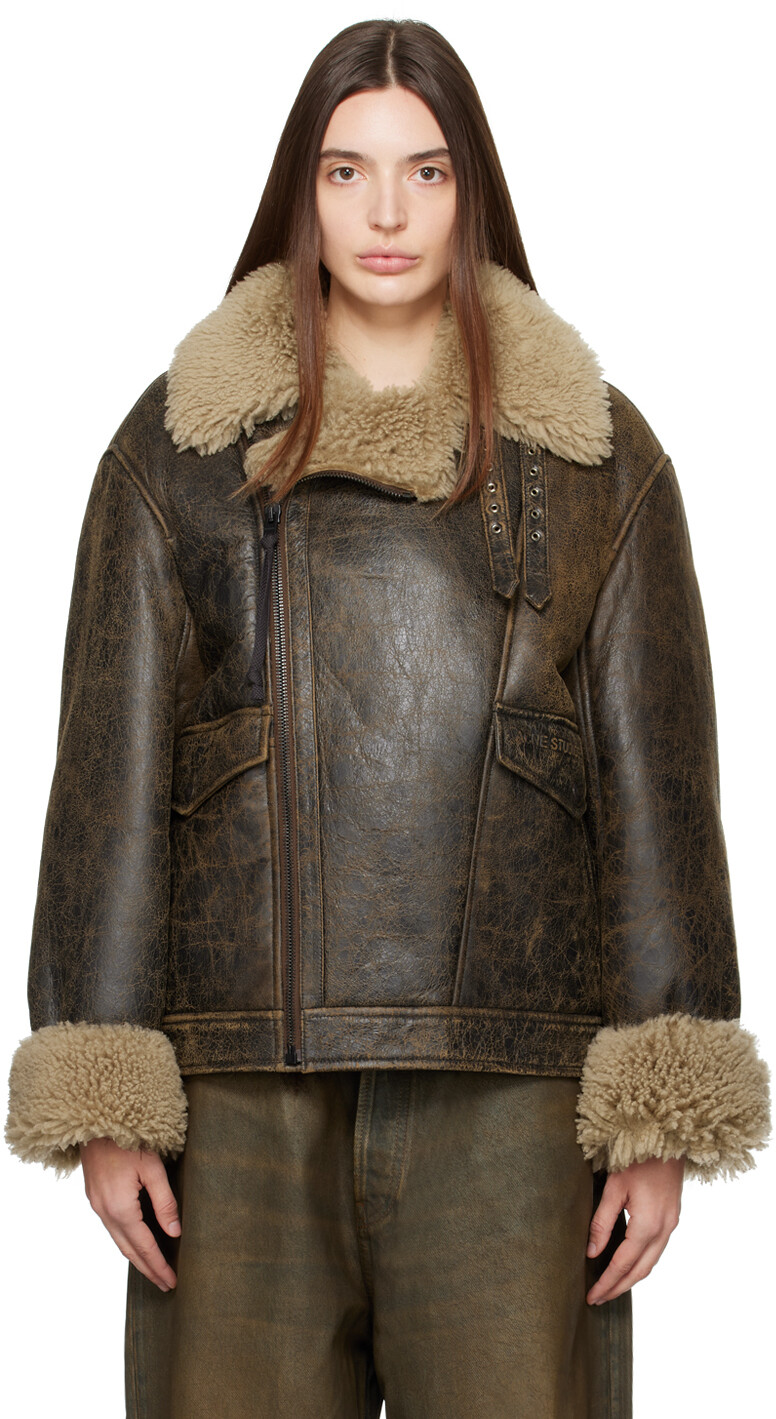 

Коричневая короткая дубленка на молнии Acne Studios