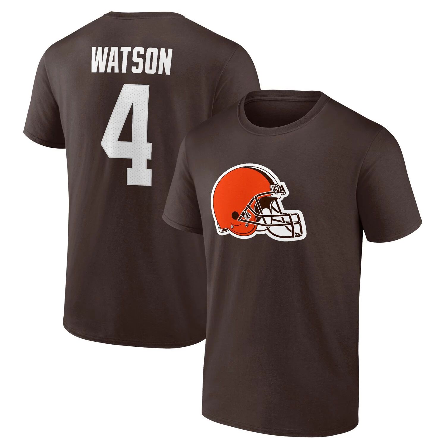 цена Мужская фирменная футболка Deshaun Watson Brown Cleveland Browns со значком игрока, именем и номером Fanatics