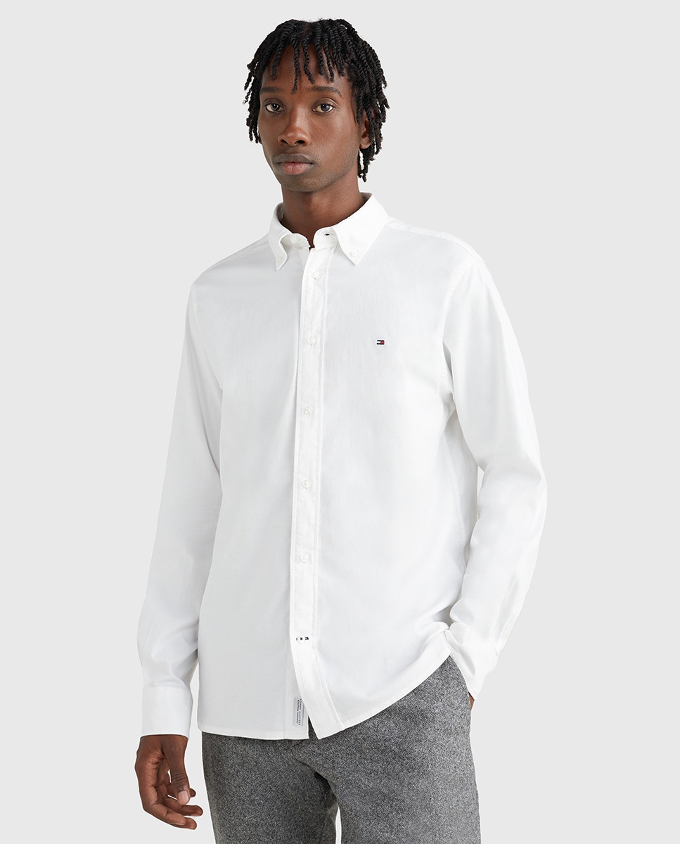 Tommy Hilfiger мужская рубашка стандартного кроя с длинными рукавами Tommy Hilfiger, белый легкая оксфордская рубашка стандартного кроя lyle