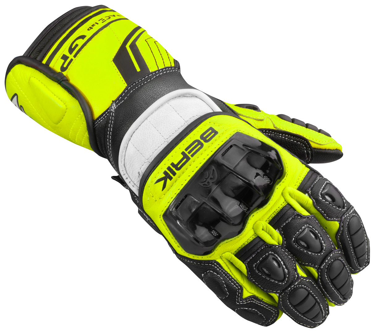 Мотоциклетные перчатки Berik Track Pro с регулируемыми запястьями, черный/белый/желтый мотоциклетные перчатки track pro berik белый черный