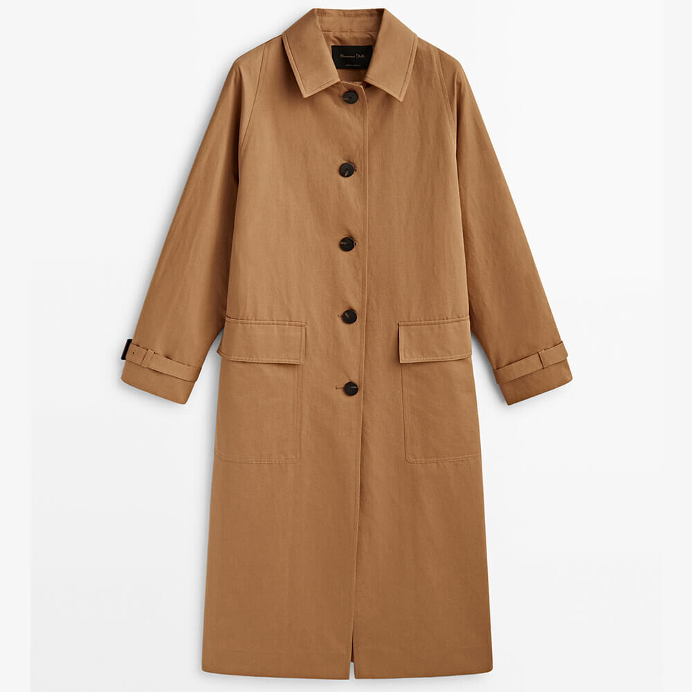 

Тренч Massimo Dutti Cotton And Linen Blend, табачный