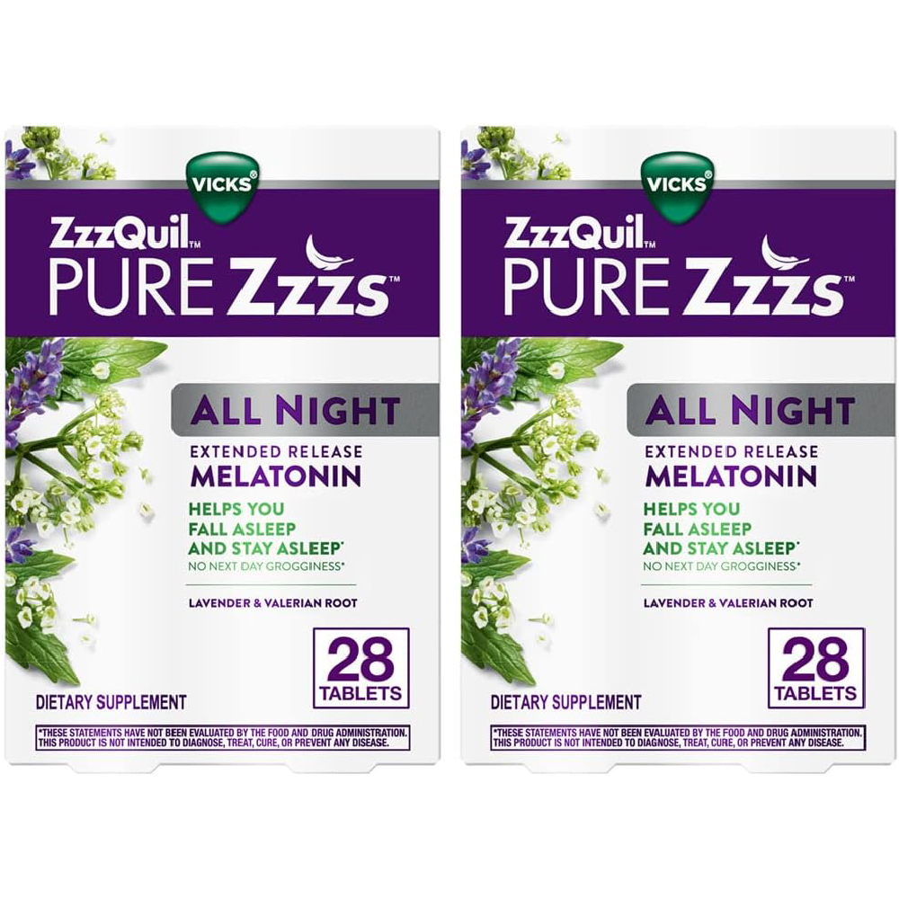 Мелатонин ZzzQuil PURE Zzzs All Night Extended Release, 2x28 капсул быстрорастворимые таблетки natrol melatonin помогают вам уснуть быстрее чтобы спать дольше усилить иммунную систему максимум