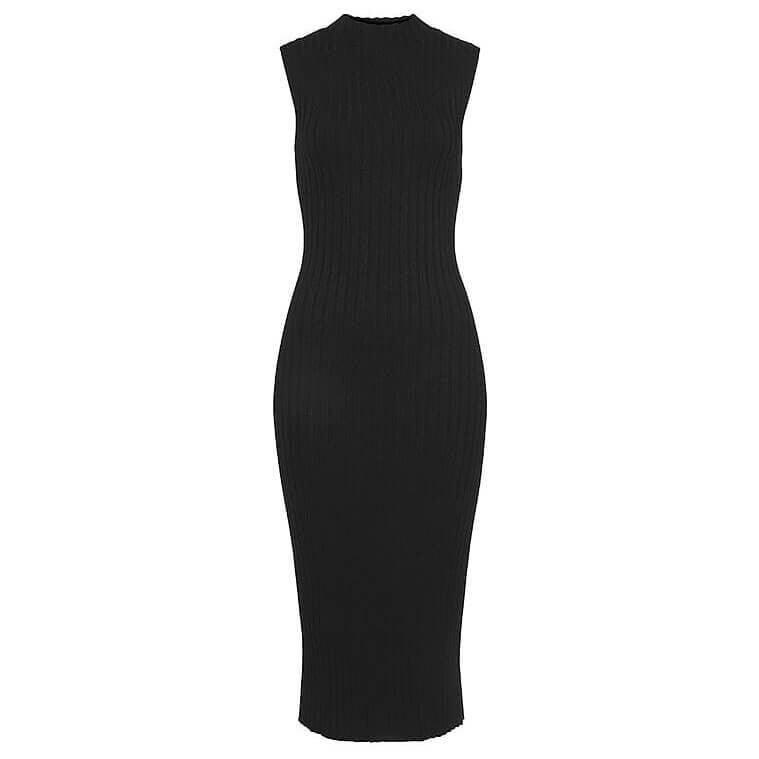 

Платье Lascana Ribbed Mockneck Midi, черный