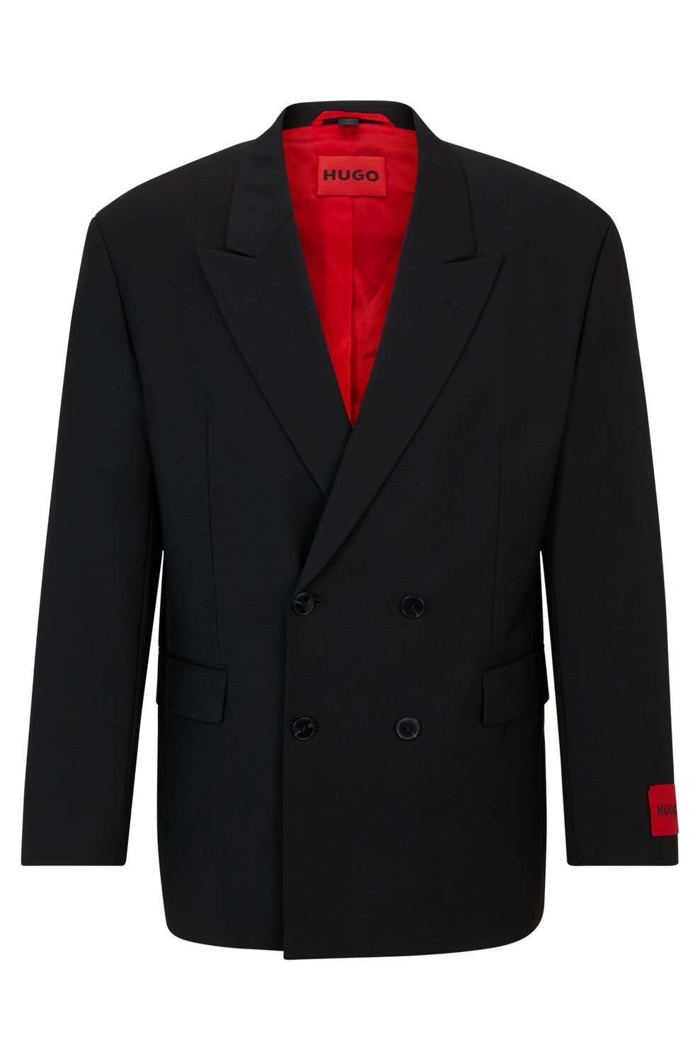 

Пиджак Hugo Double-breasted Oversize-fit In A Tropical Wool Blend, черный