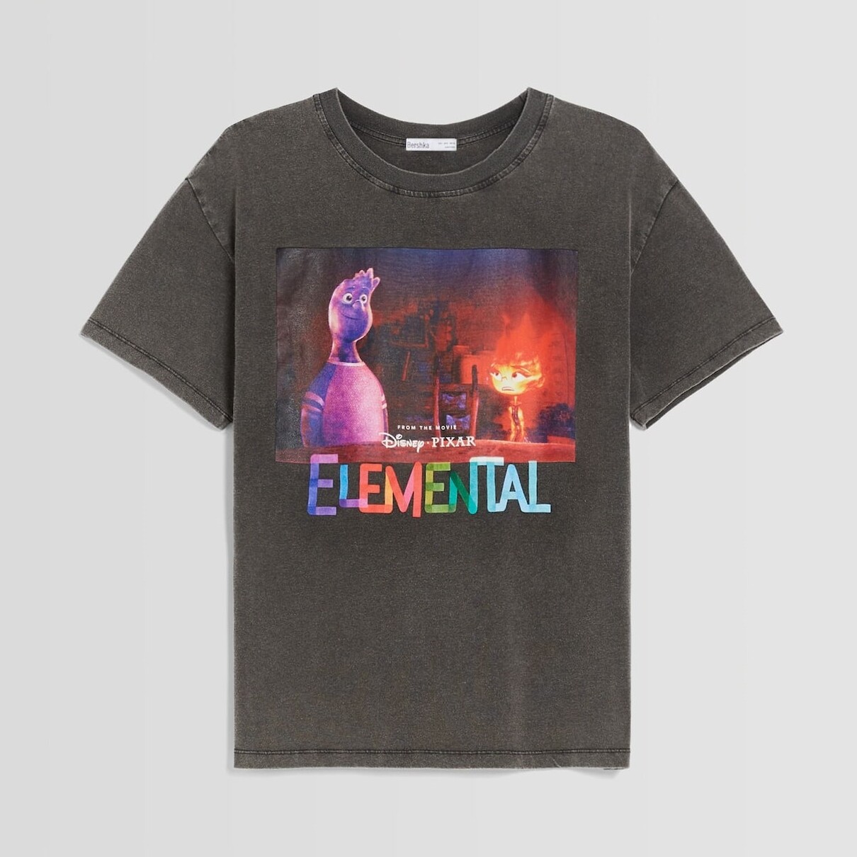

Футболка Bershka Elemental Print Short Sleeve Oversize, серый