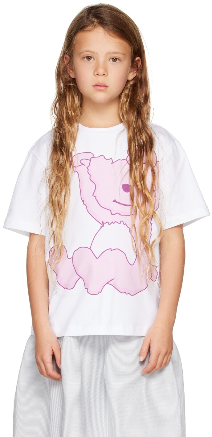 

SSENSE Exclusive Kids Бело-розовая футболка с медведем CRLNBSMNS