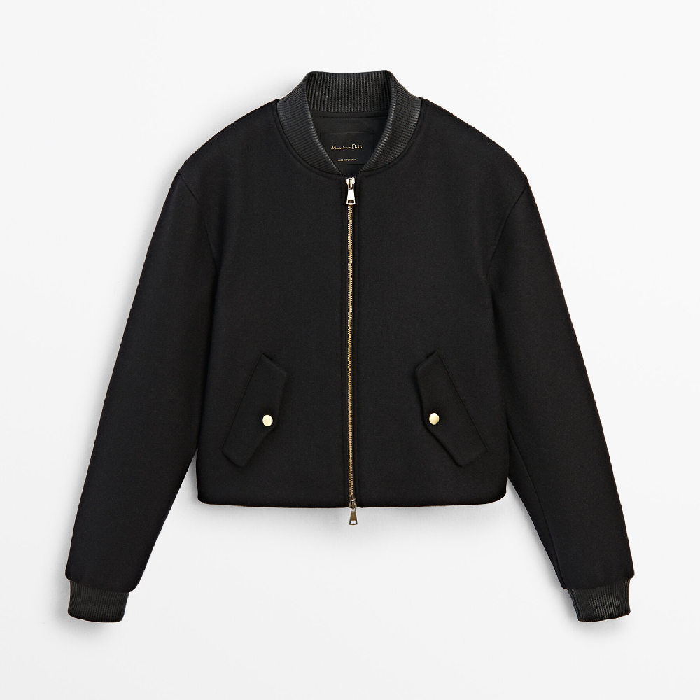 Куртка Massimo Dutti Bomber With A Contrast Collar, черный printio бомбер молния