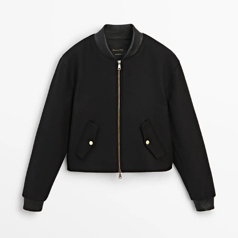 Куртка Massimo Dutti Bomber With A Contrast Collar, черный printio бомбер молния