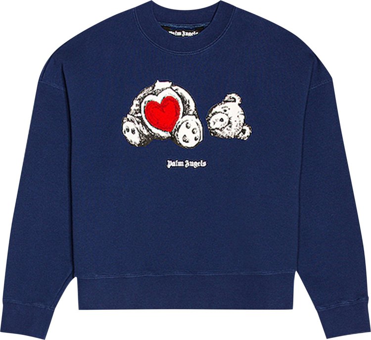 Толстовка Palm Angels Bear In Love Crewneck 'Blue/White', синий - фото