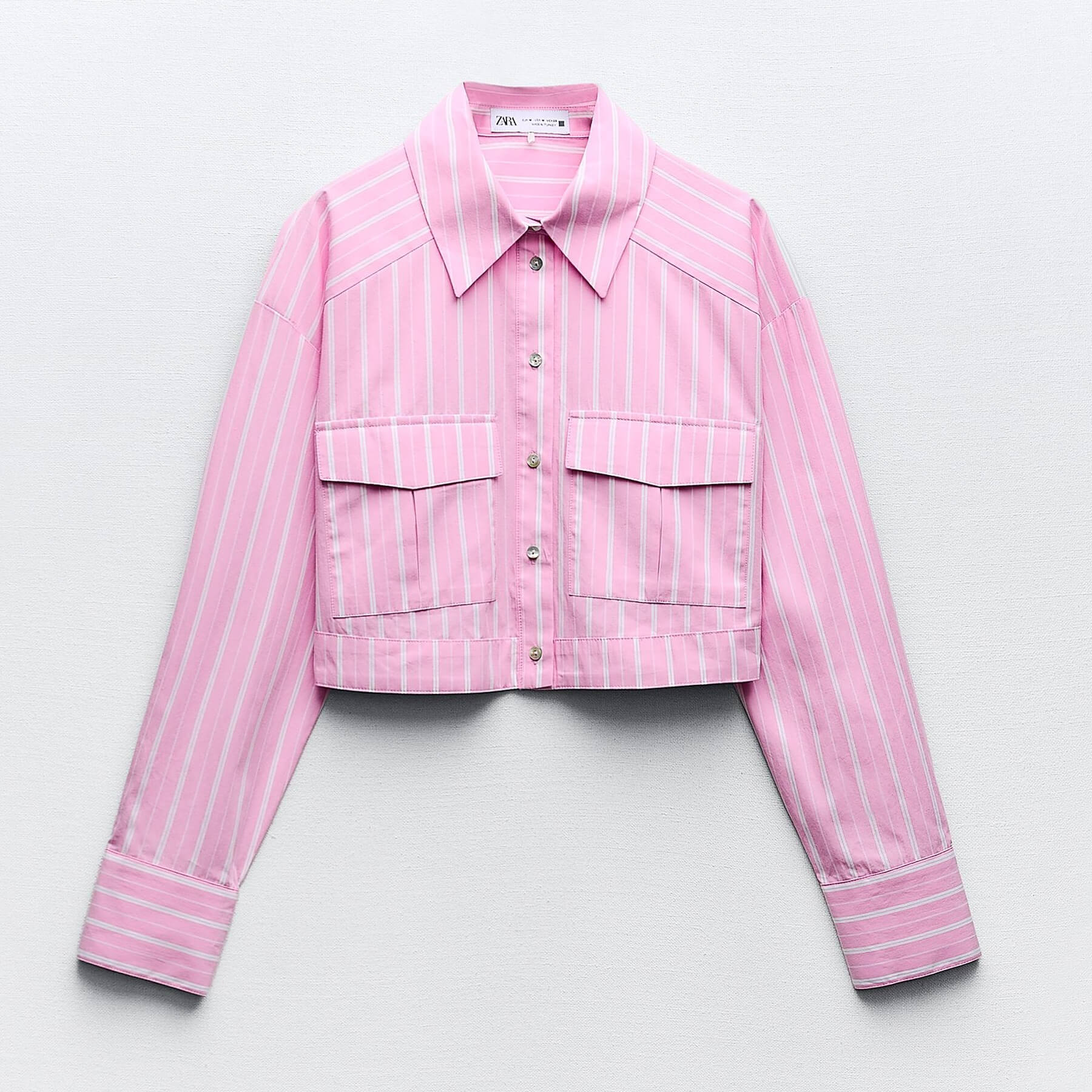 Рубашка Zara Cropped Striped, розовый/белый рубашка zara cropped poplin белый