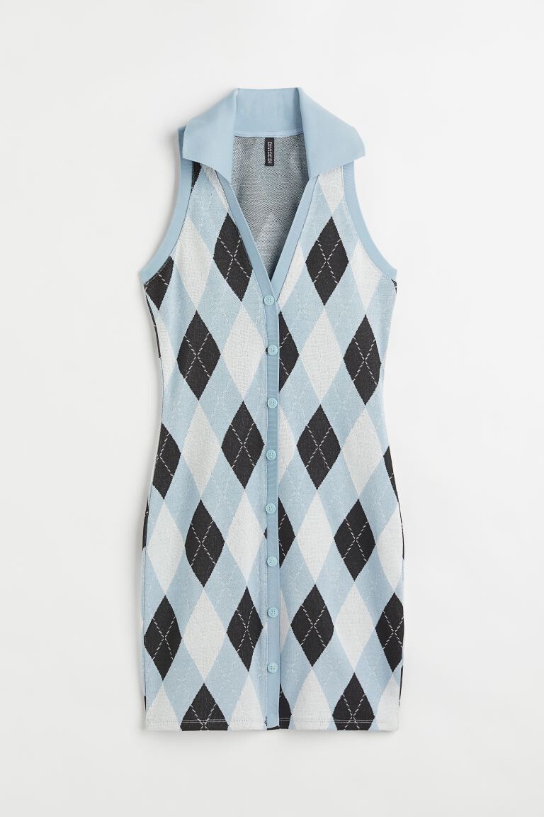 

Платье жаккардовой вязки H&M, голубой/ромбы