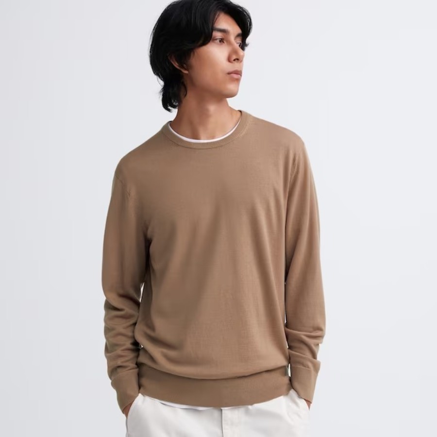 Джемпер Uniqlo Extra Fine Merino, бежевый рубашка поло uniqlo 100% extra fine merino knit long sleeved коричневый