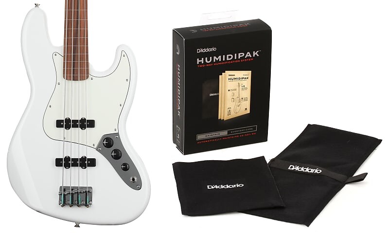 

Fender Player Fretless Jazz Bass - Polar White с Pau Ferro Комплект накладки на гриф с D'Addario Humidipak Support Автоматическая система контроля влажности Fender + D'Addario 0149933515=1 PW-HPK-01=1