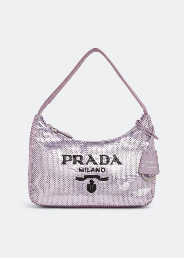 

Сумка PRADA Re-Nylon Re-Edition 2000 sequin mini bag, фиолетовый