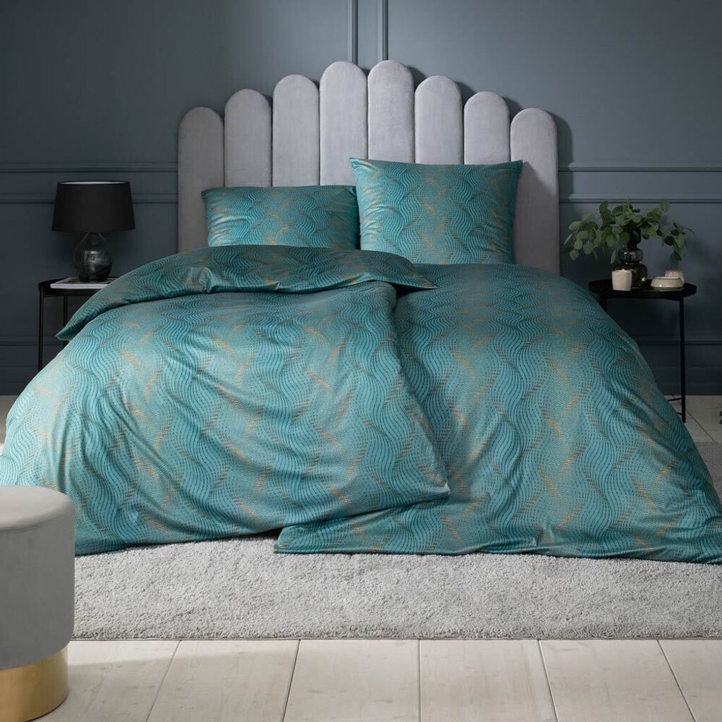 

Постельное белье Estella Mako трикотаж 135х200 Ruben Oriental бирюзовый золото 6935-50