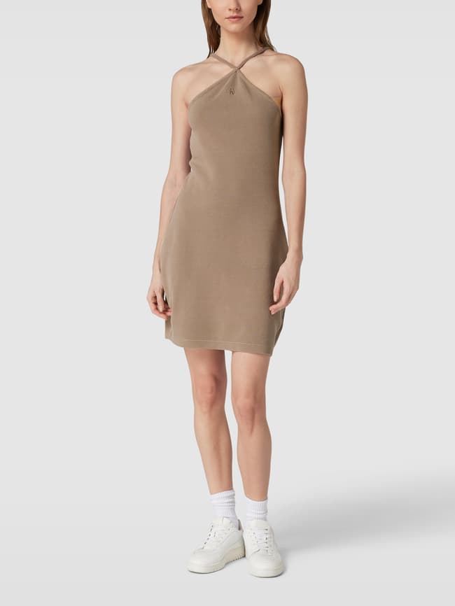 Мини-платье с вышивкой логотипа Calvin Klein Jeans, бежевый