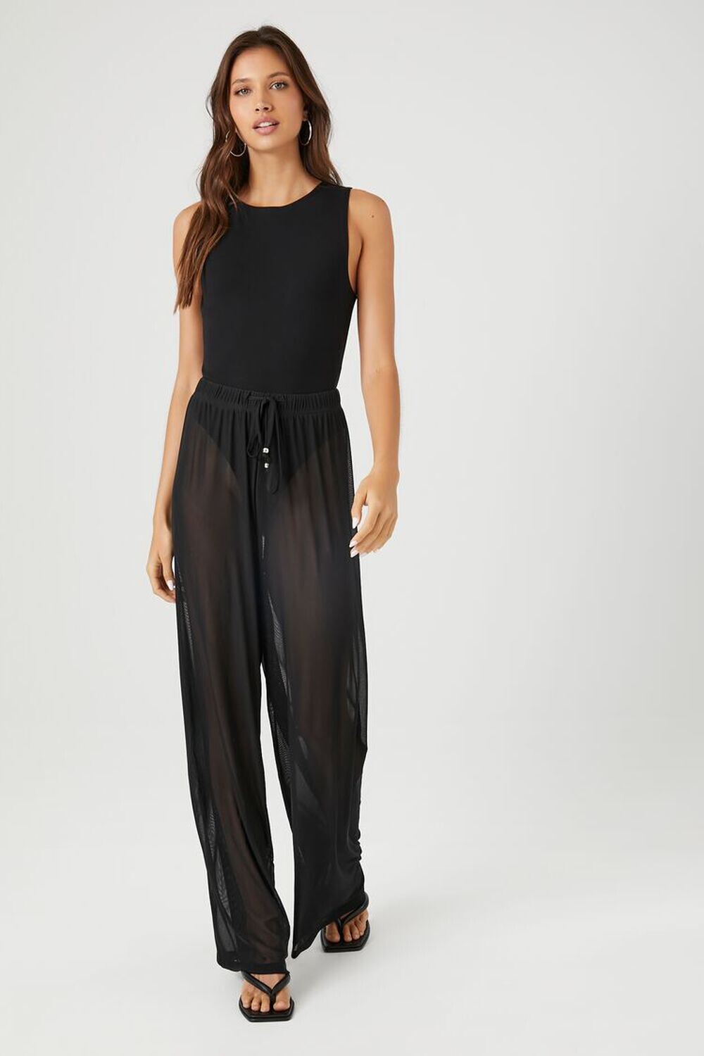 

Широкие брюки из прозрачной сетки Forever 21, черный