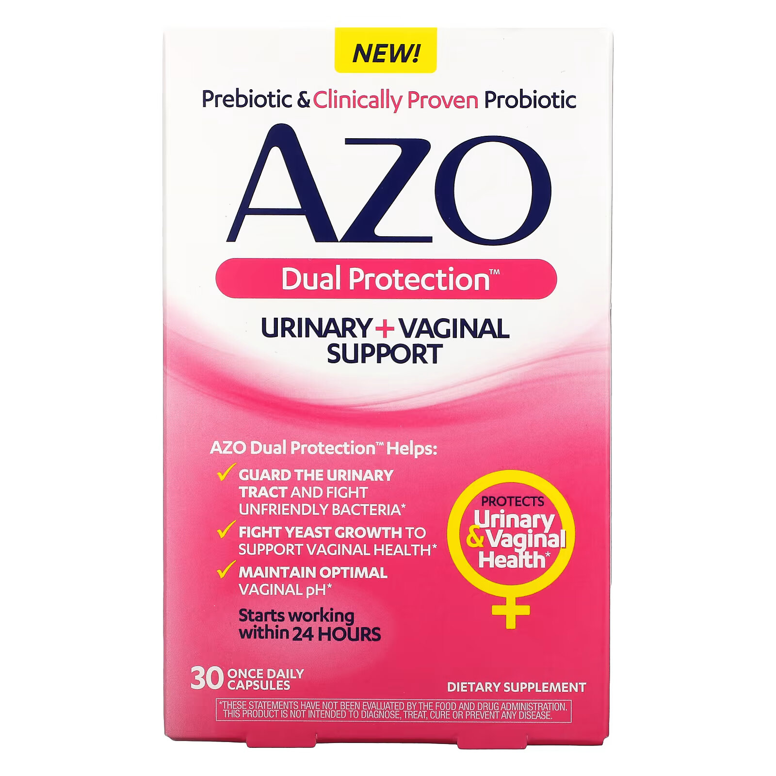 Azo, Dual Protection, поддержка мочеиспускания и влагалища, 30 капсул для приема один раз в день azo complete feminine balance daily probiotic 5 миллиардов 60 капсул один раз в день