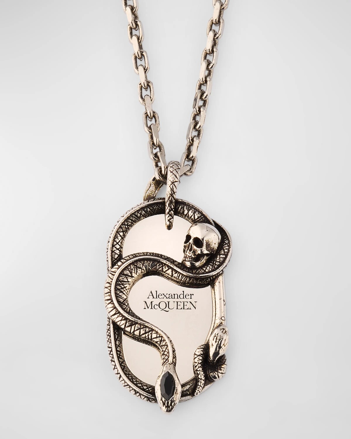 

Мужское колье со змеей и черепом Alexander McQueen, цвет A Silver Jet Sw