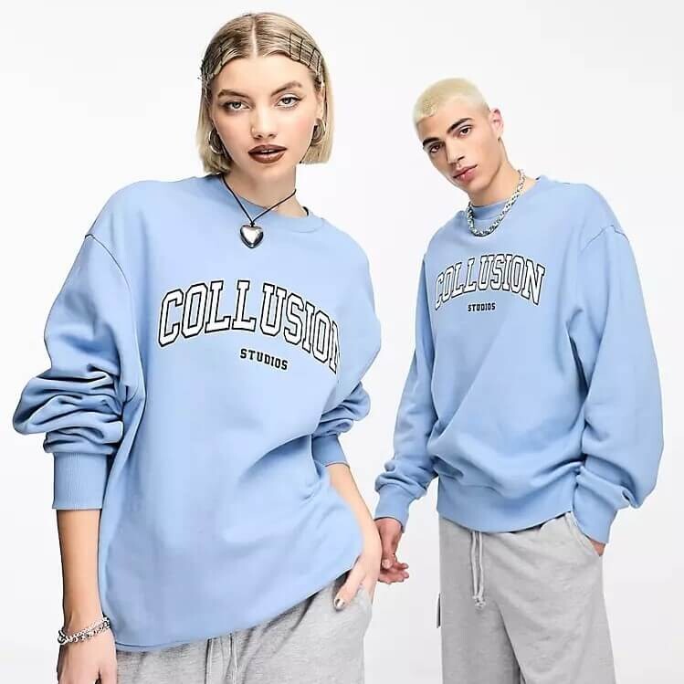 

Свитшот Collusion Unisex Oversized Varsity Print, голубой