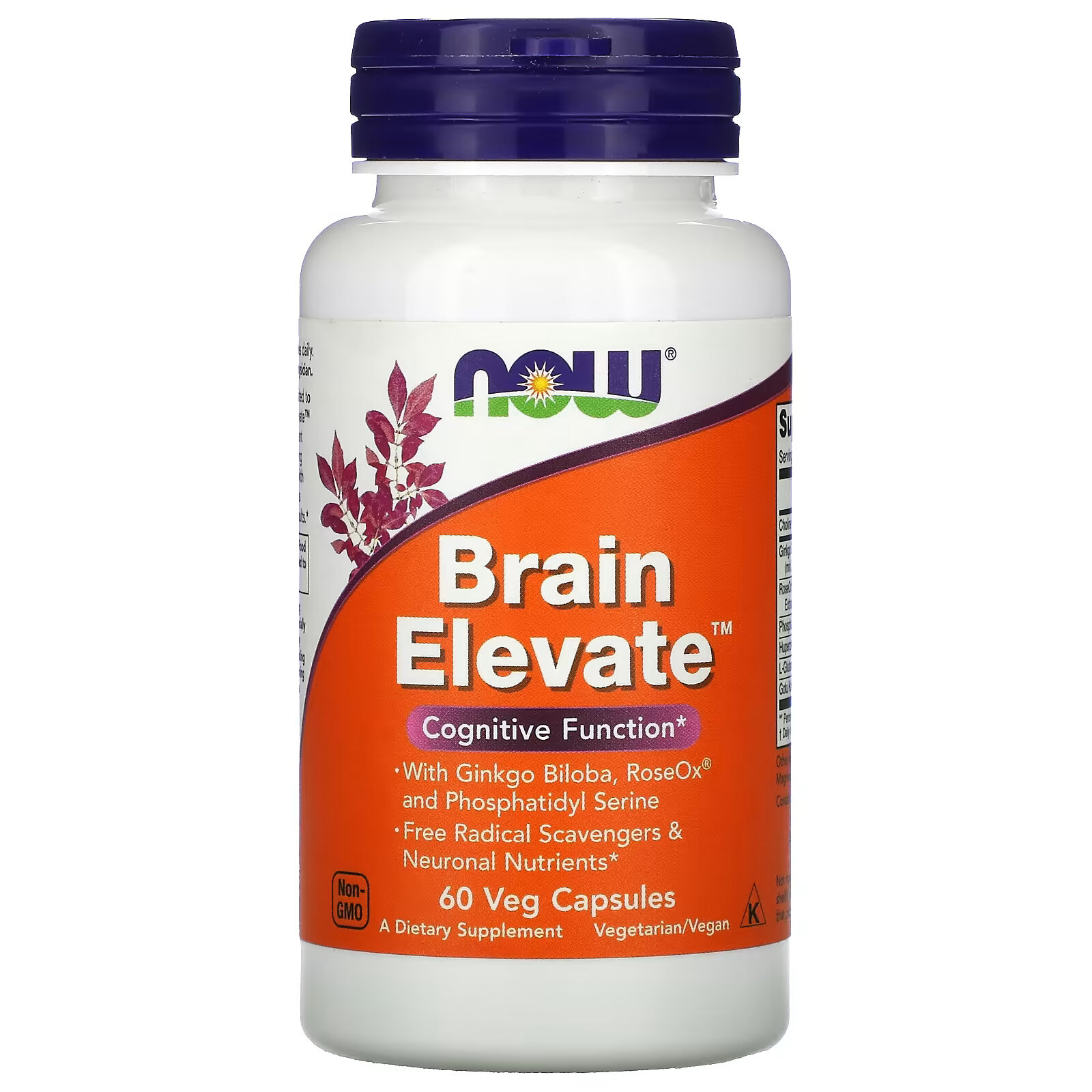 Пищевая добавка NOW Foods, Brain Elevate, 60 растительных капсул - фото