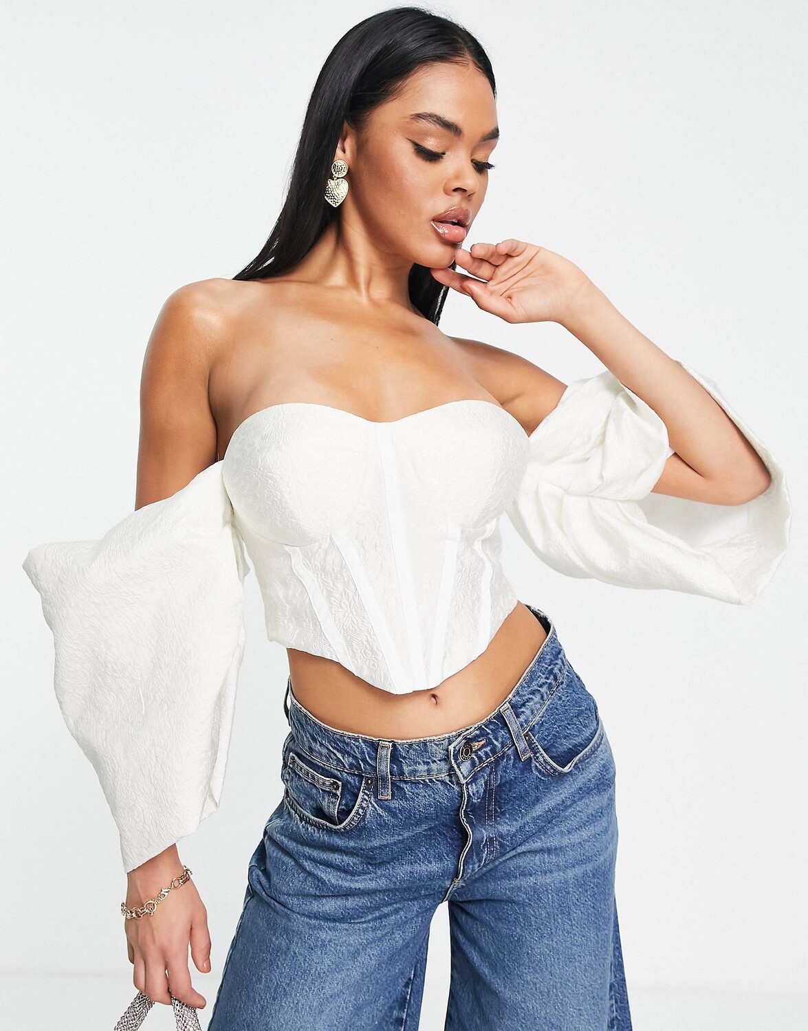 

Белый корсет с рукавами-бардо ASOS LUXE